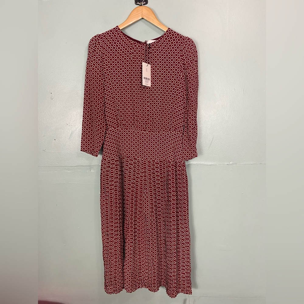 Reformation Sabra‎ Midi Dress Pleated Polka Ring Dot Red Size 8 - Picture 2 of 8